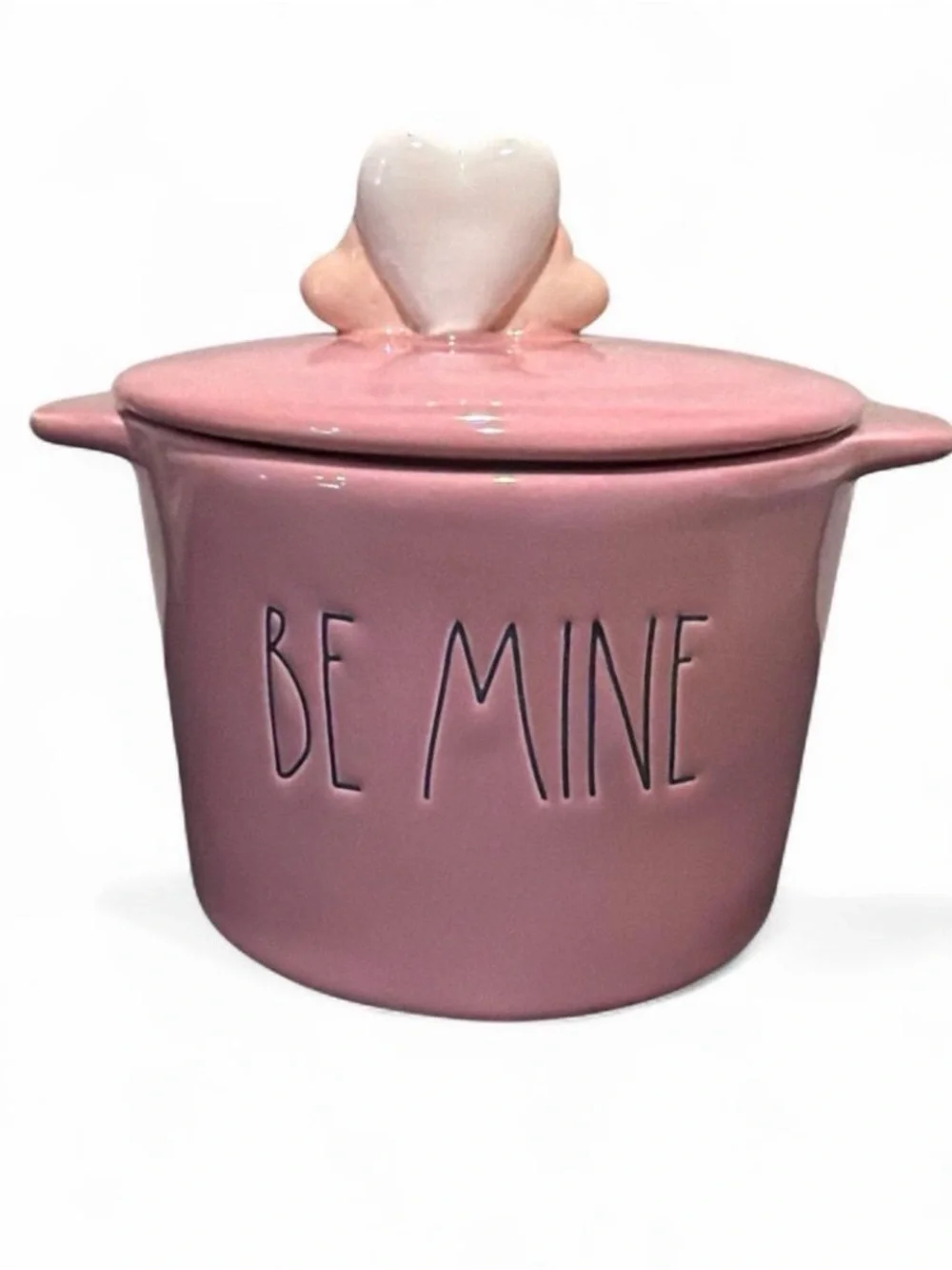 RAE DUNN “Be Mine” Pink Mini Ceramic Bath & Body Jar with Heart Lid